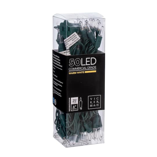 Vickerman 50ct. LED Warm White Christmas Single Mold Light Strand on Green Wire